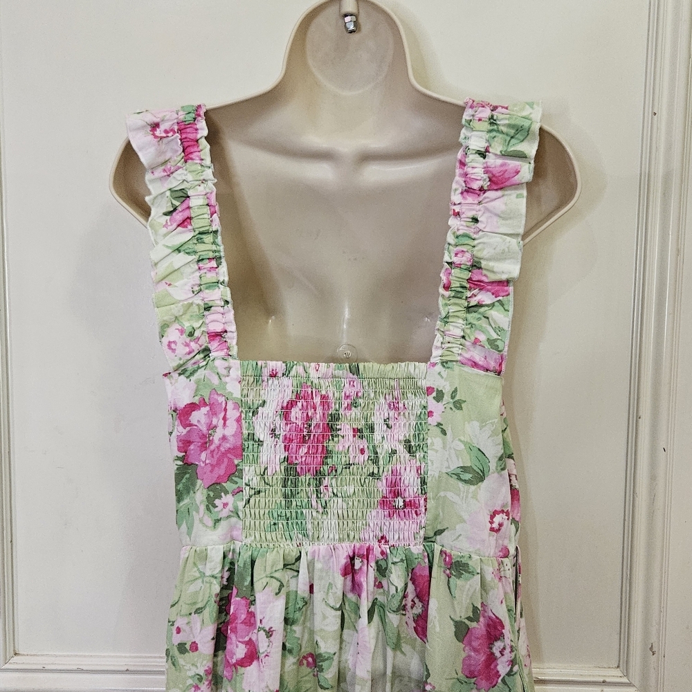 TORRID Pink/Green MultiColor Floral Ruffle Strap Sundress,Size 0 (Large 12) - Picture 7 of 16